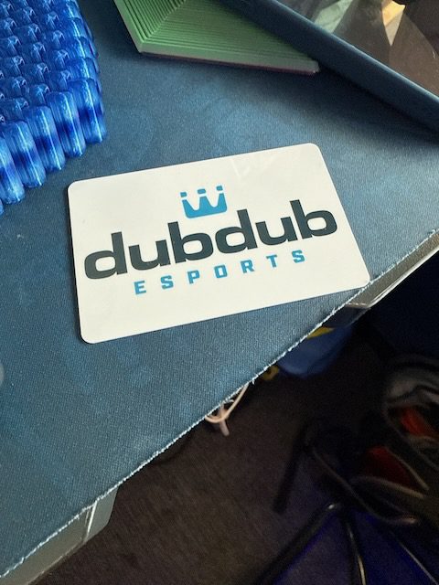 DubDub branded station mat detail at a gaming station